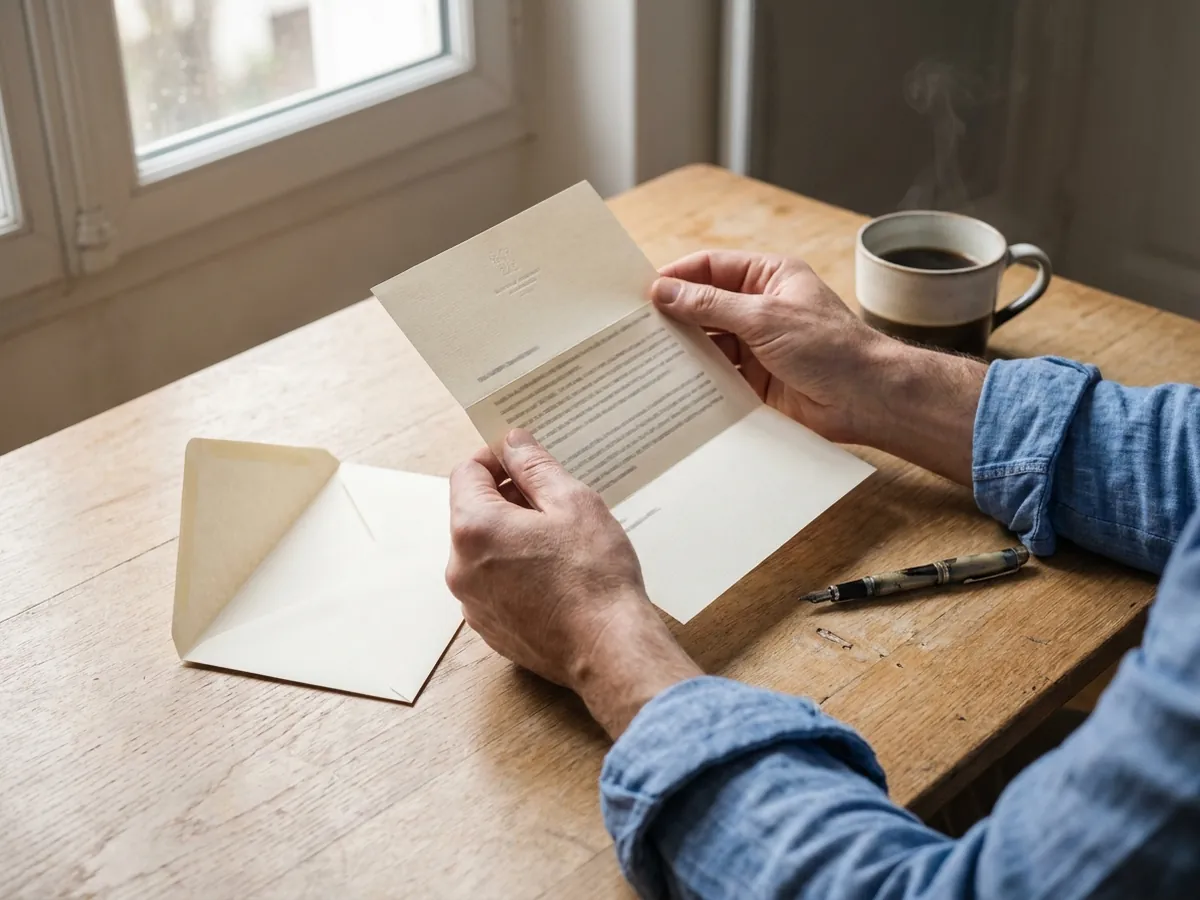 Un médecin lit un courrier confraternel à son bureau